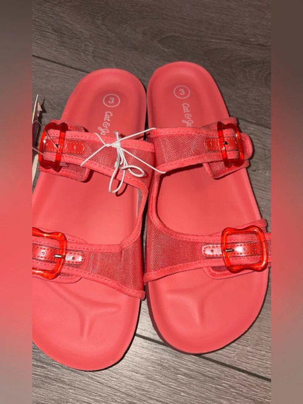 Cat & Jack Girls Size 3 Pink Mesh Double Buckle Adjustable Slide Sandals New!